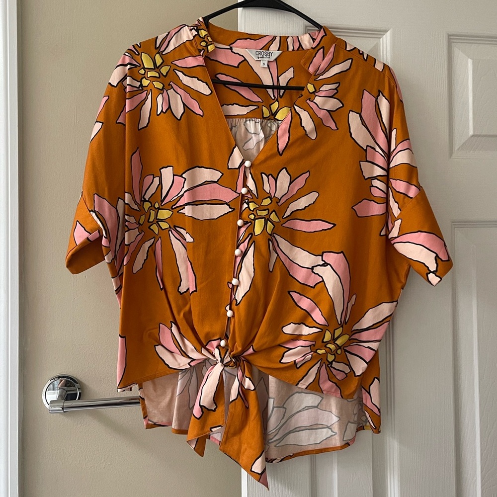 Crosby by Mollie Burch Front Tie Floral Top Size Small